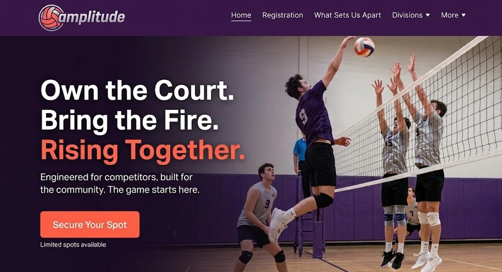 Screenshot of the Amplitude volleyball league website homepage